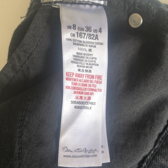 Miss Selfridge Distressed Mini Skirt Faded Black Denim Frayed Hemline size 8 - Picture 8 of 9